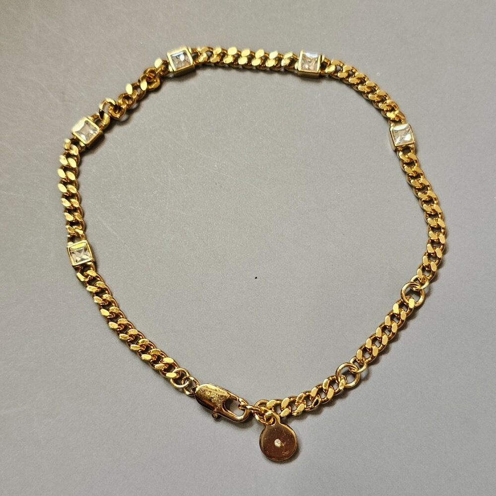 Alex and Ani April Birthstone Curb Chain Bracelet Goldtone Clear Crystal
